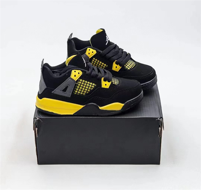 Youth Running weapon Super Quality Air Jordan 4 Black/Yellow Shoes 044
